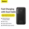 Baseus Comet Series Power Bank 22.5W 20000mAh with Dual Cable and Digital Display - Black Color