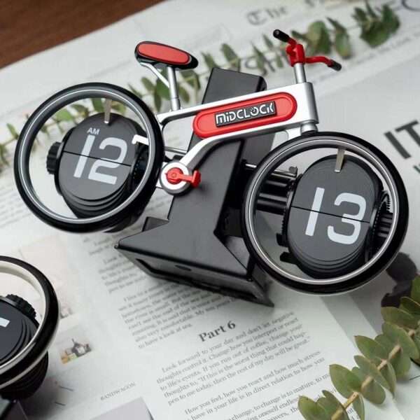 MidClock HY-F117 Bicycle Vintage Flip Desk Clock – White & Red